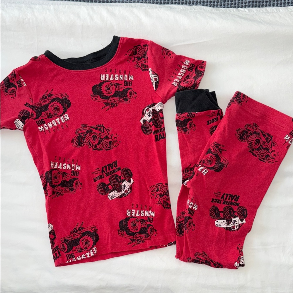 Carter's Red Monster Truck Pajama Set with Black Trim